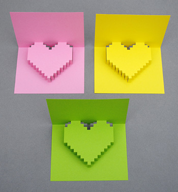 ドット絵風のハートが可愛い♪バレンタインポップアップカード　素敵なバレンタインカード　手作りアイデア