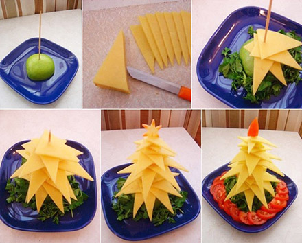 チーズを三角にカットして作るクリスマスツリー