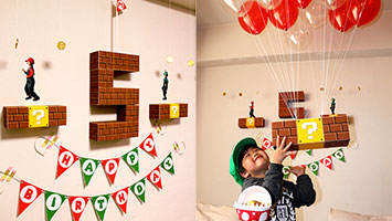 マリオブラザーズをテーマにした男の子の誕生日の飾り付けアイデア