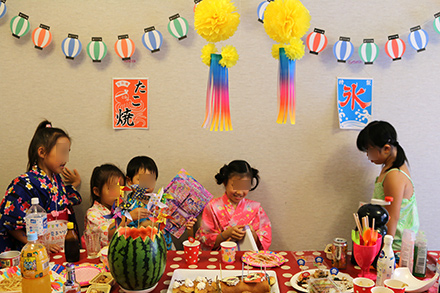 妖怪ウォッチのバースデーケーキ　夏祭り・縁日テーマのパーティー演出　お誕生会　キッズパーティー