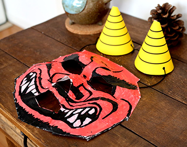 マスキングテープで作る立体的な鬼の面の作り方　本当に怖い鬼の面　節分演出アイデア　手作り　DIY