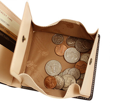 GLENCHECK「ブライドルレザー二つ折り財布」小銭入れが大きく開くボックス型