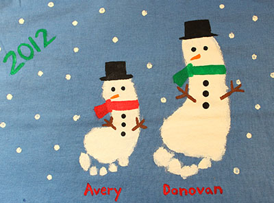 足あとアート/footprint art craft　クリスマス　雪だるま