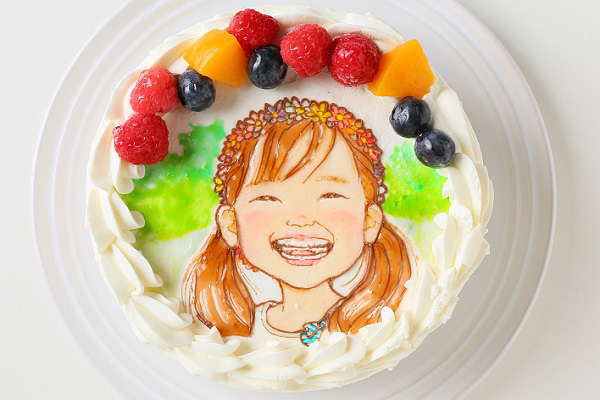 フルーツいっぱいで子供も喜ぶ！「似顔絵ケーキ 生クリームケーキ」