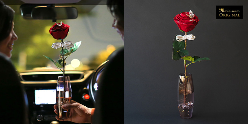 メッセージフラワー赤バラ（ガラス花瓶付き）1輪ローズ 誕生日の花束・ブーケ・フラワーギフト