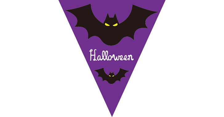 紫が基調色のハロウィンパーティー演出に！ こうもりモチーフの三角 