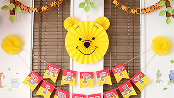 くまのプーさん風ペーパーファンの作り方 プーさんパーティーの飾り付け Happy Birthday Project