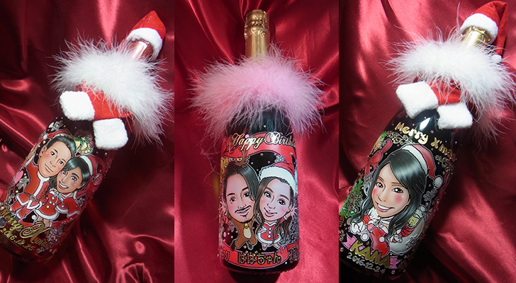 一生の記念に残りそう！クリスマスのサプライズな似顔絵シャンパンボトル