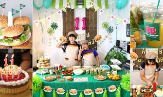 バーガーショップ（モスバーガー風）をテーマにした子供の誕生日パーティー演出