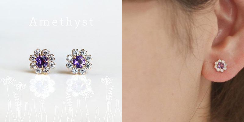 誕生石が選べるお花モチーフのピアス「Birthstone & CZ Flower Pierce | K10YG」