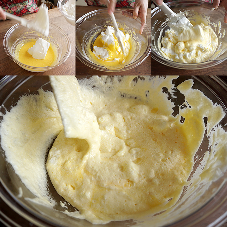 メレンゲを入れて切るように混ぜる　シフォンケーキの作り方