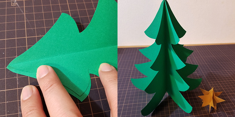 画用紙で作る！簡単ペーパークリスマスツリーの作り方　接着する