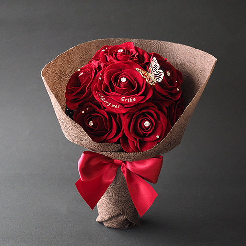 スペシャルメッセージフラワー 赤バラの花束(名前刺繍入り)