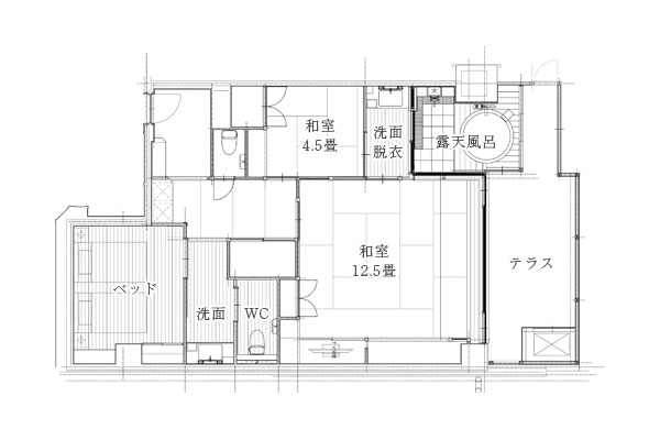 箱根湯本「ホテルおかだ」露天風呂付き客室「紅藤」の間取り図