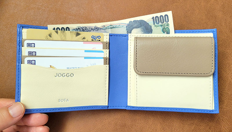 JOGGO 2つ折り財布　小銭入れ付き　詳細レビュー　カードとお札の収納イメージ