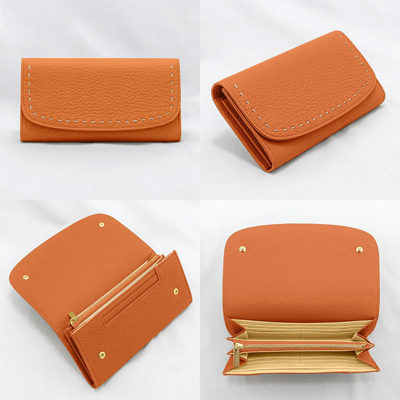 希少なキップシュリンクレザーを使った財布「NAGATANI -LILY[ORANGE]」