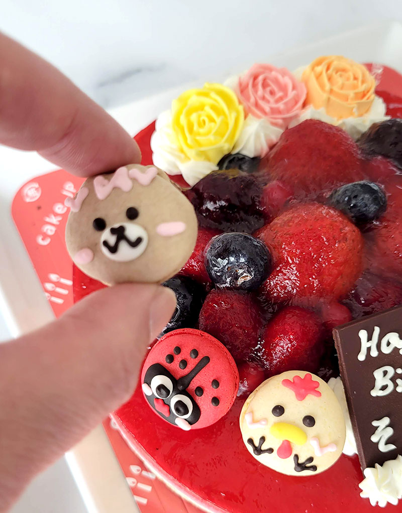 マカロンのデコレーションしてるイメージ　動物マカロンがかわいい！誕生日ケーキ