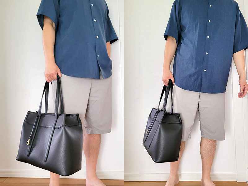 ETiAM（エティアム） シュリンクトートバッグ を大人の男性が着用しているイメージ