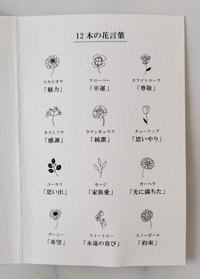 花の種類と花言葉の説明カード