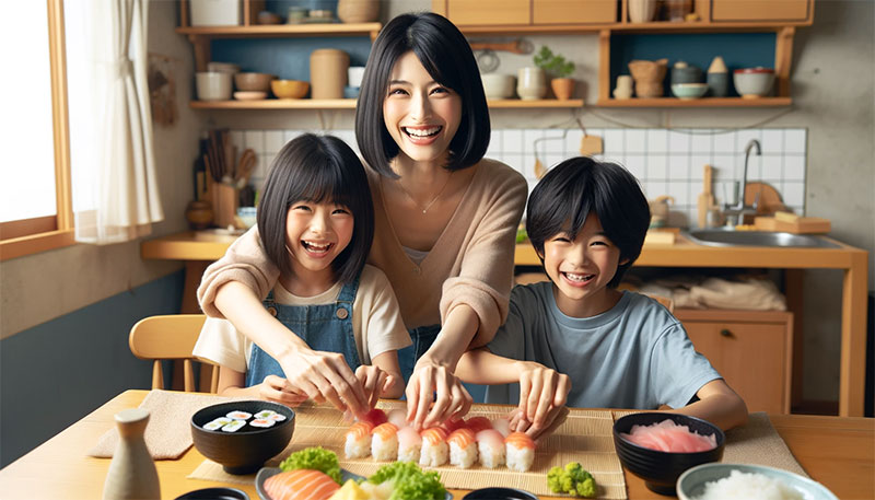 子どもの日の料理を作っている親子