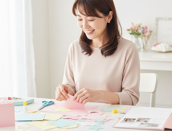 ペーパークラフトを楽しんでいる女性