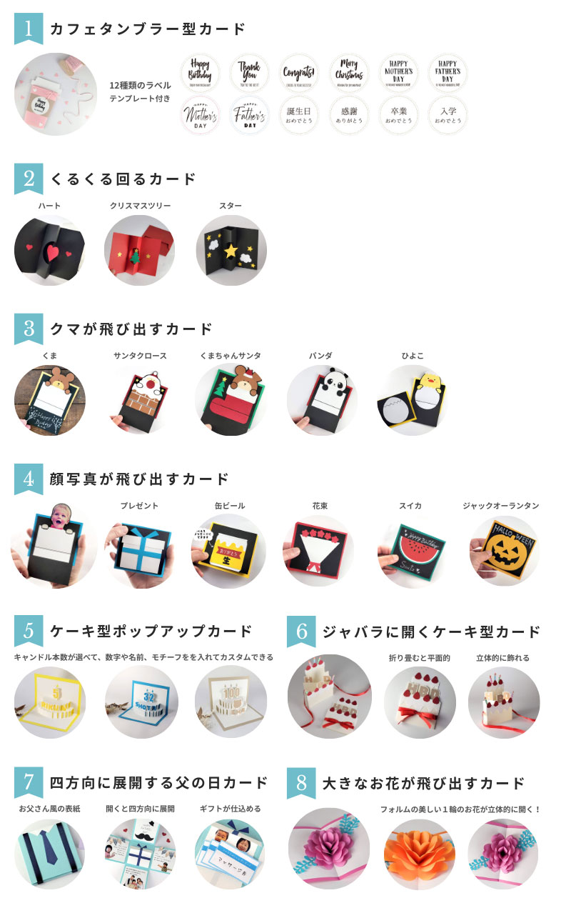 ペパクラプラスの認定講座　仕掛けメッセージカードコース【中級】の詳しい内容　作れる作品の一覧表